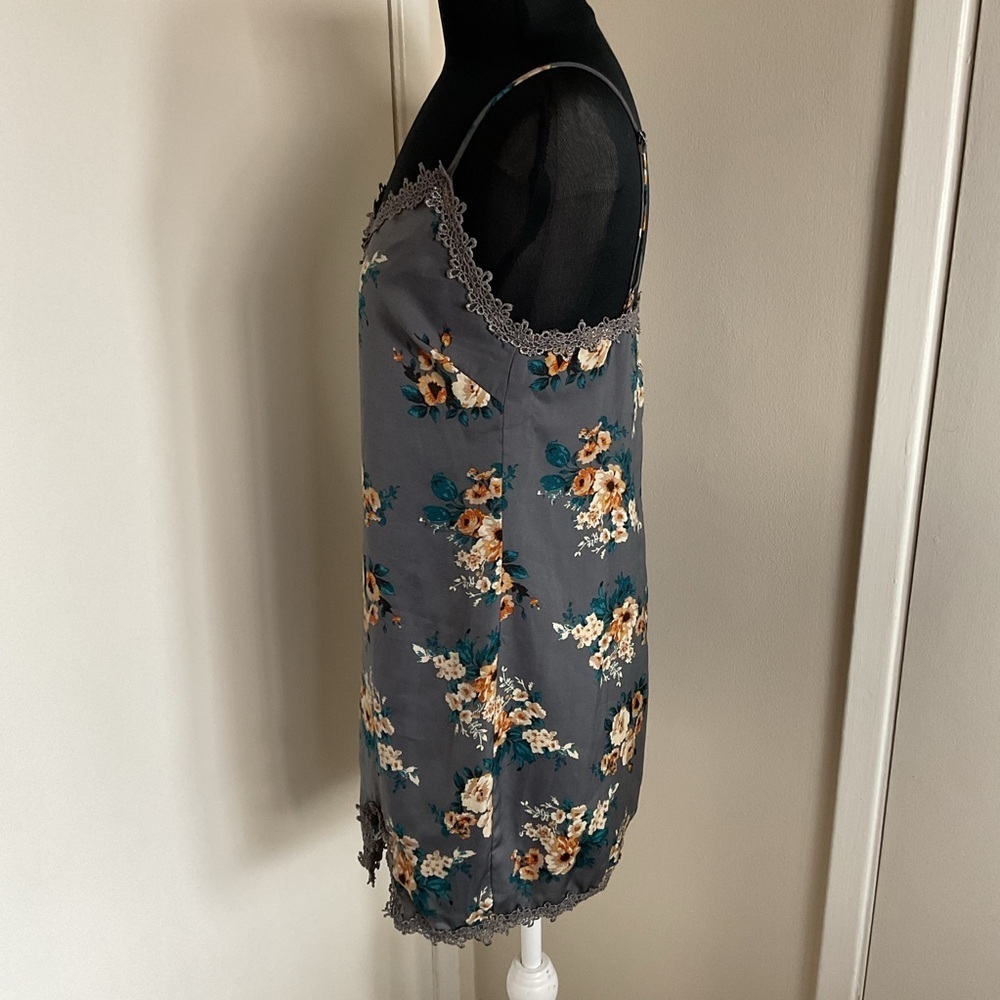 Honey Punch Orange Gray Floral Slip Dress L Large Mini Spaghetti Strap Night Out - Picture 8 of 10